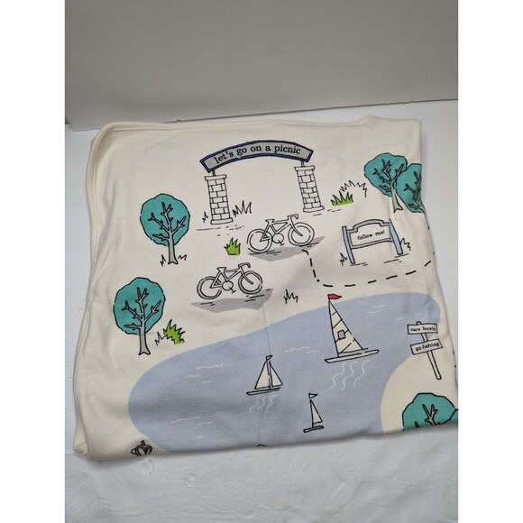 Baby Gap White Let's Go on a Picnic Dog Park Cotton Blanket Security 2016 30x34 - Picture 7 of 10